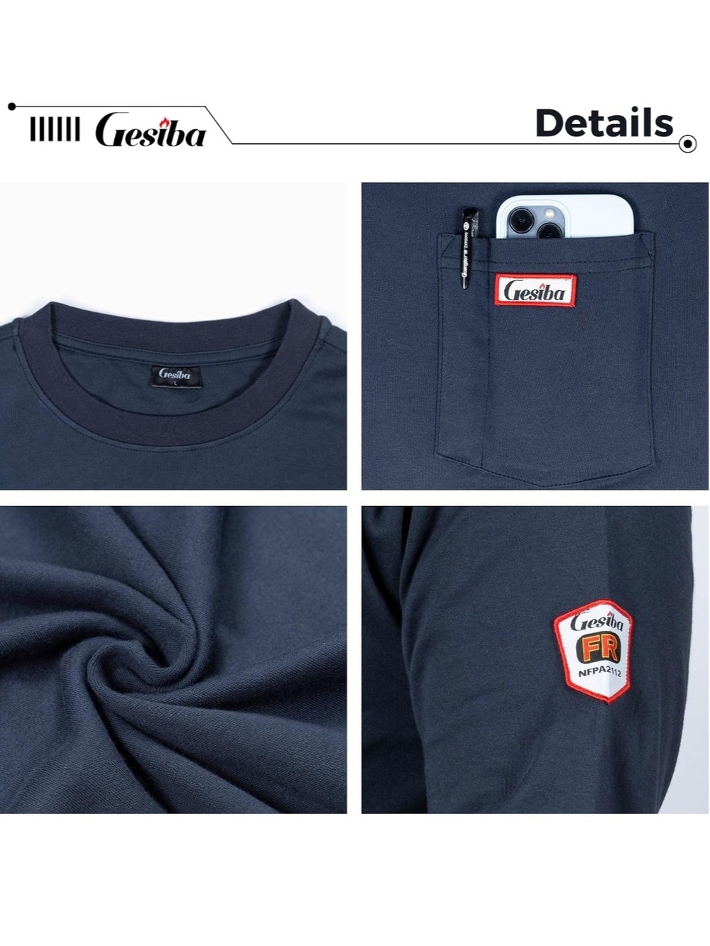 Men’s Long-Sleeve Work Shirt - Navy NEW WITH TAGS - Picture 3 of 12